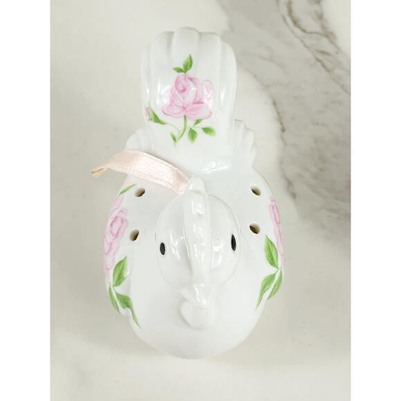 Rooster Chicken Potpourri Holder Hanging 4 1/4" Pink Rose Design 90s Porcelain - Picture 12 of 15